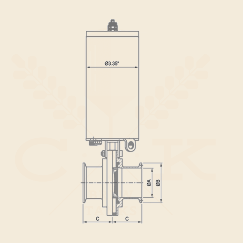 2.0 in. | Pneumatic Actuated Tri Clamp Butterfly Valve | EPDM 304